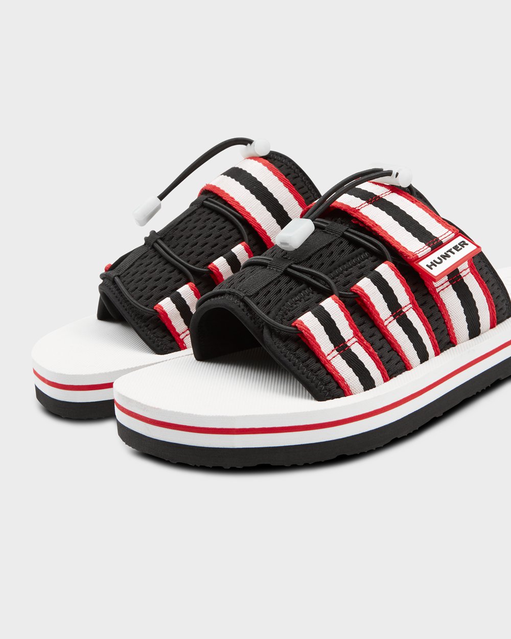 Hunter Original Beach Slides - Online Mens Black/White/Red - XYFPIO382